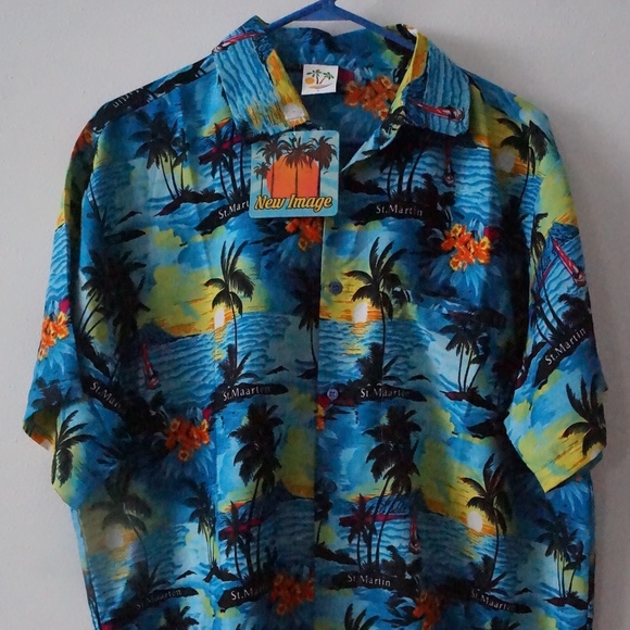 New Image Other - New Image Blue Hawaiian Tropical Print Shirt L